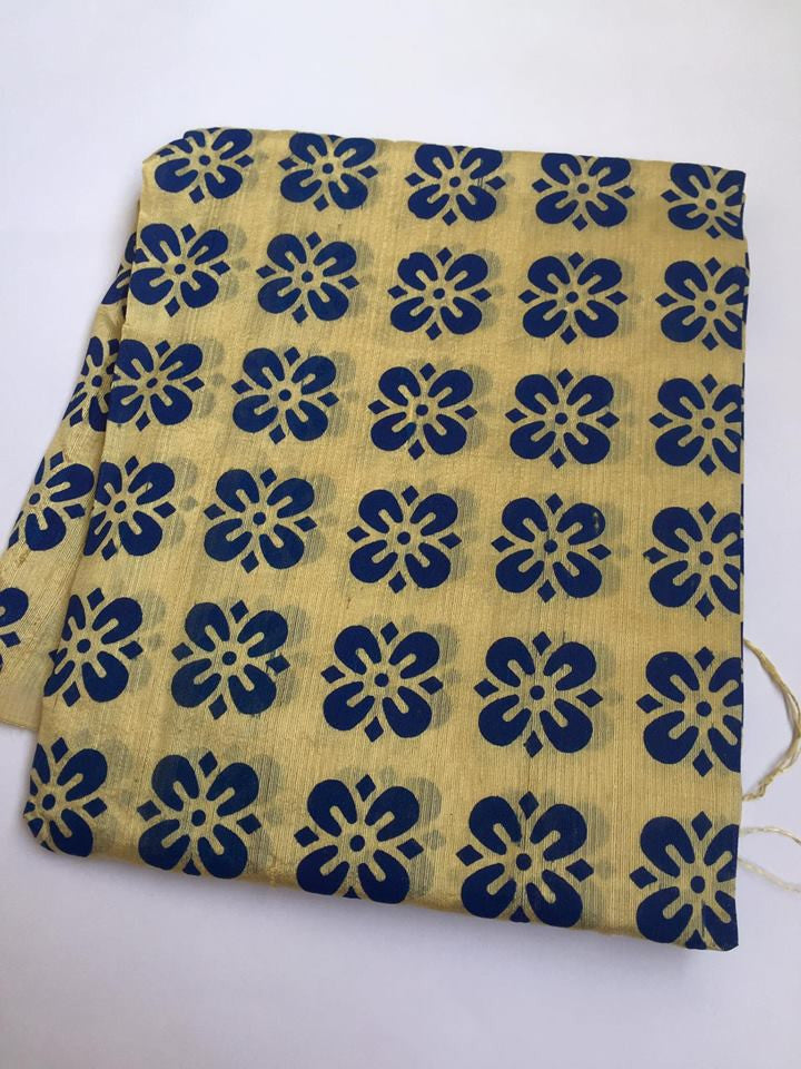 Block printed pure raw silk kurta fabric