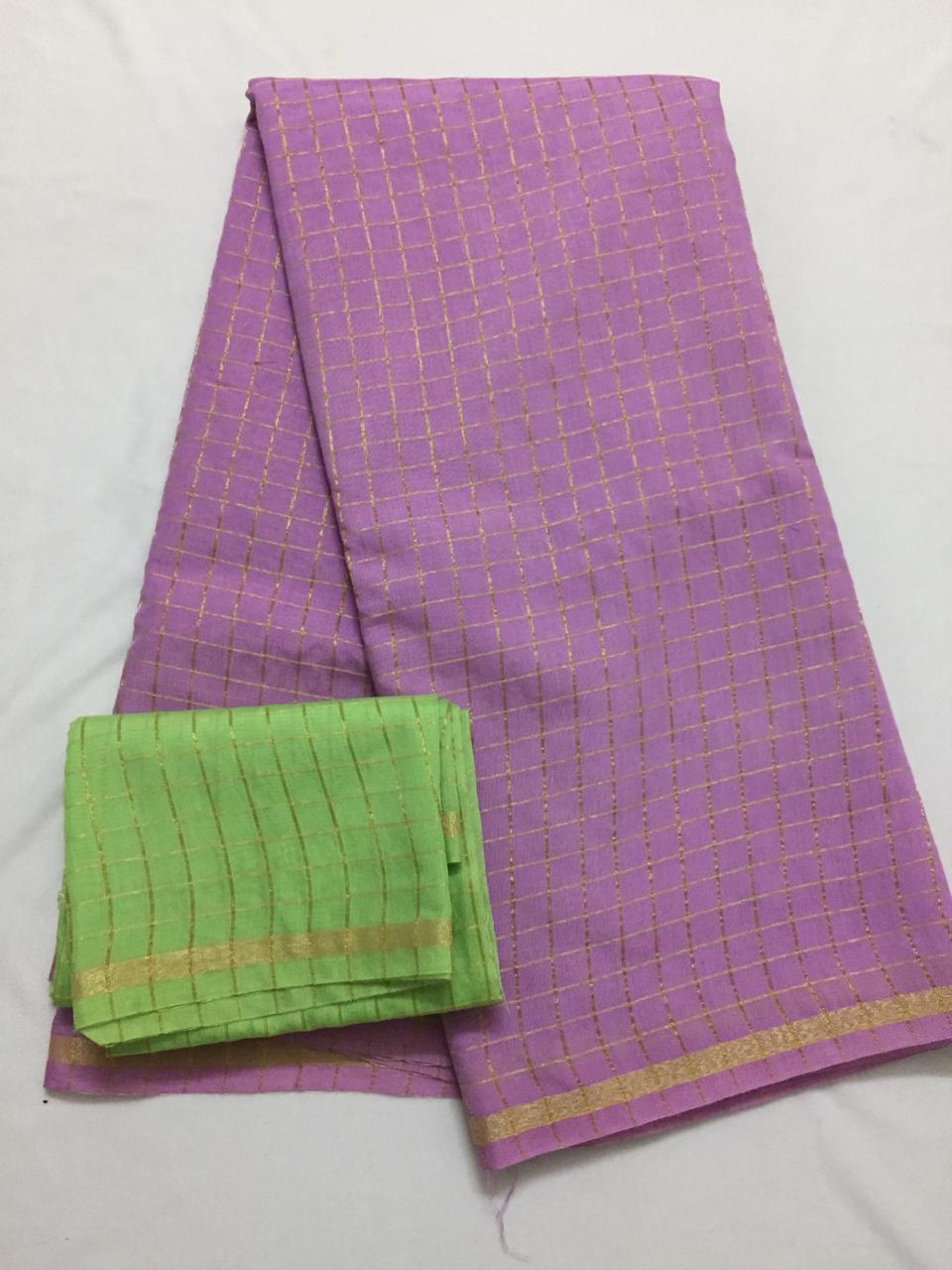 Silk zari checks saree with contrast blouse