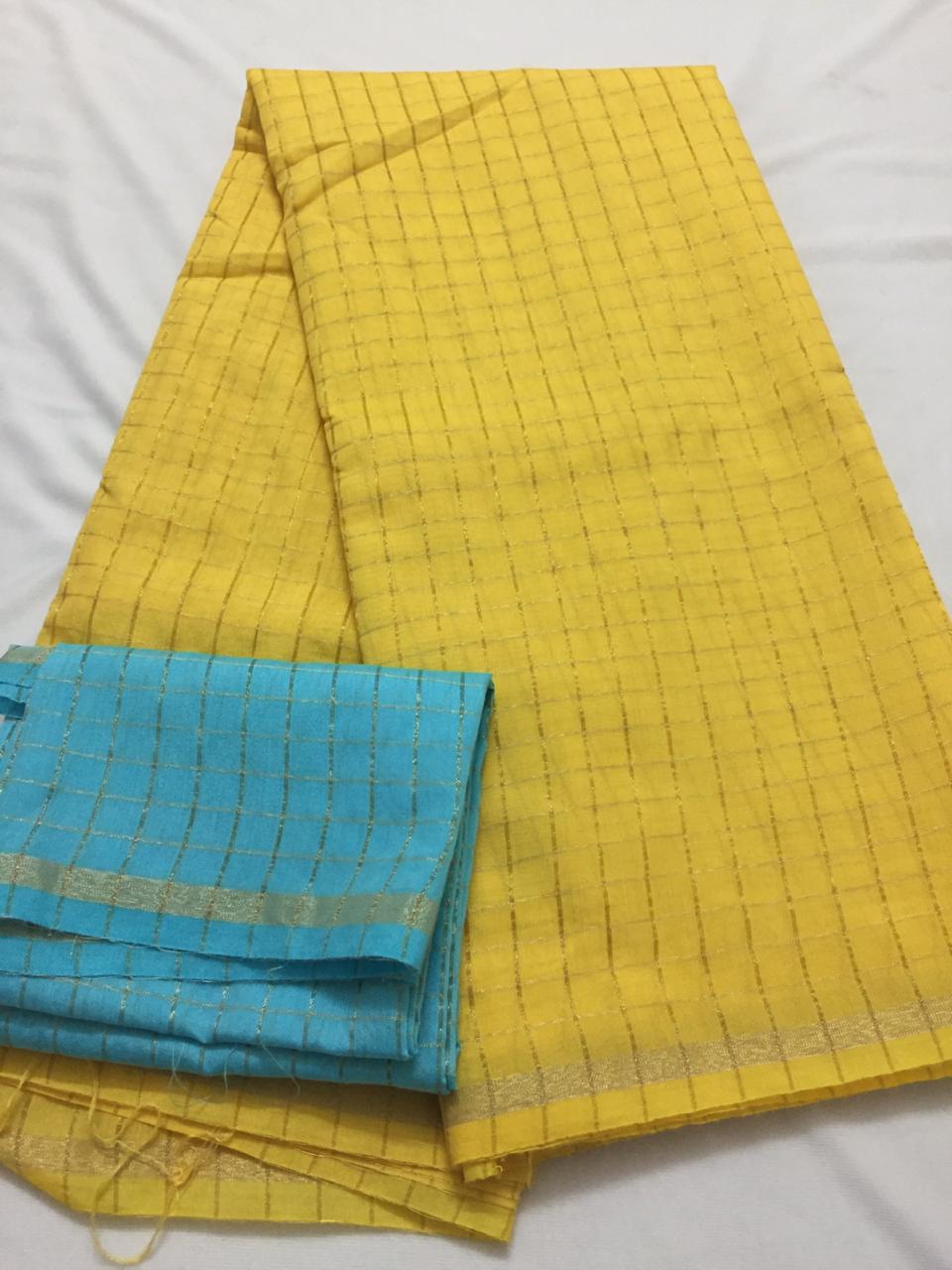 Silk zari checks saree with contrast blouse