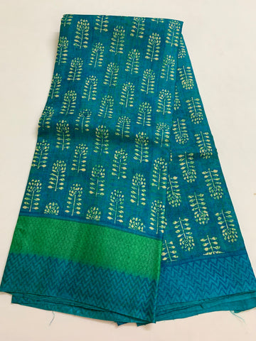 Handloom block printed Pure tussar silk saree