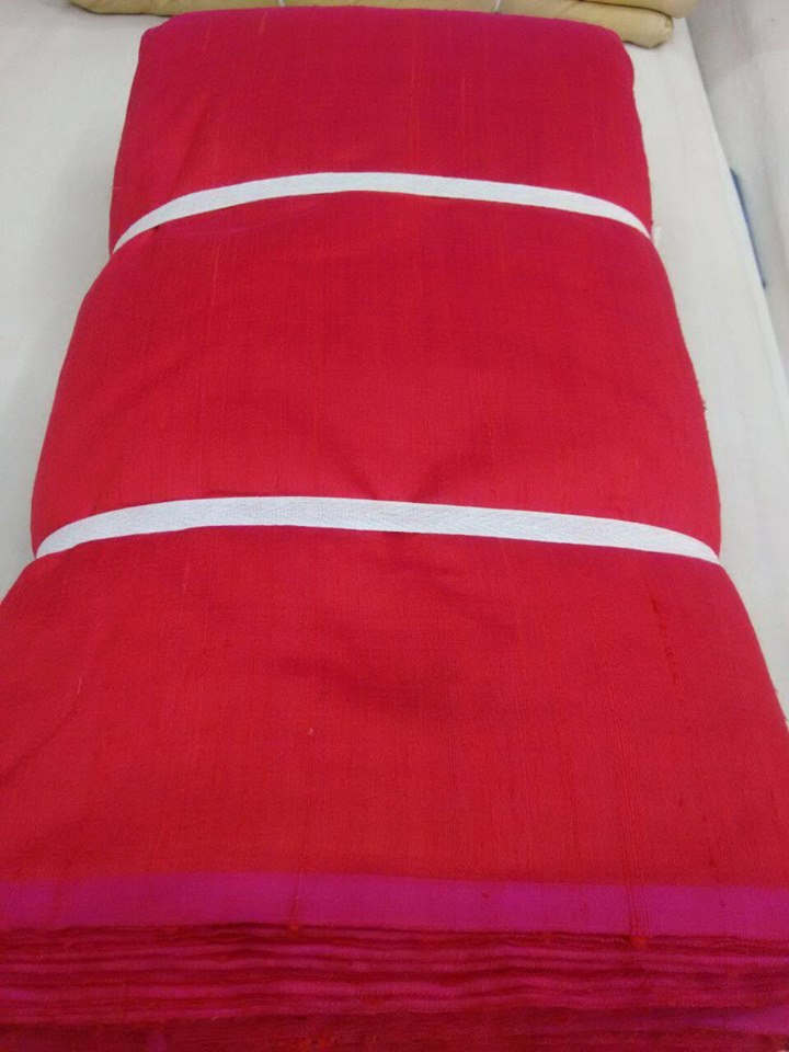 Dual tone dupion pure raw silk 100 grams - Rani and Red colour