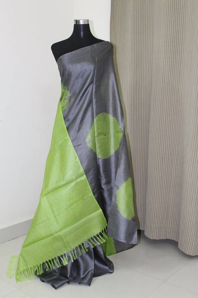 Pure tussar silk saree, pure silk saree, tie and dye saree , tie and dye tussar silk saree, shibori saree online.
