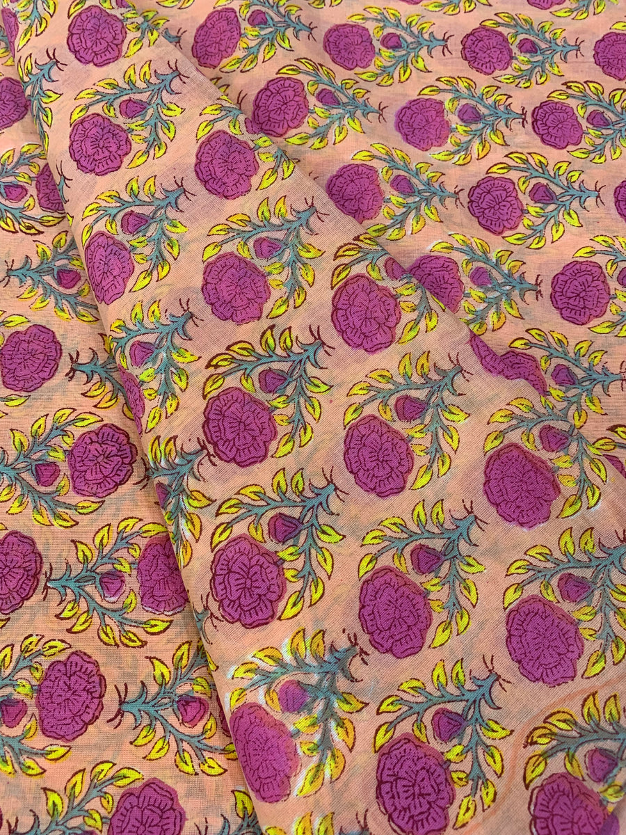 Hand Block Printed pure mul cotton fabric