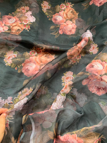 Digital floral Printed organza fabric 50 cms cut