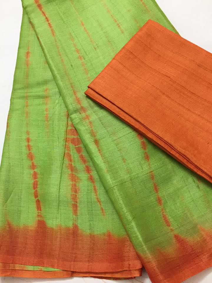 Tie and dye pure tussar silk saree