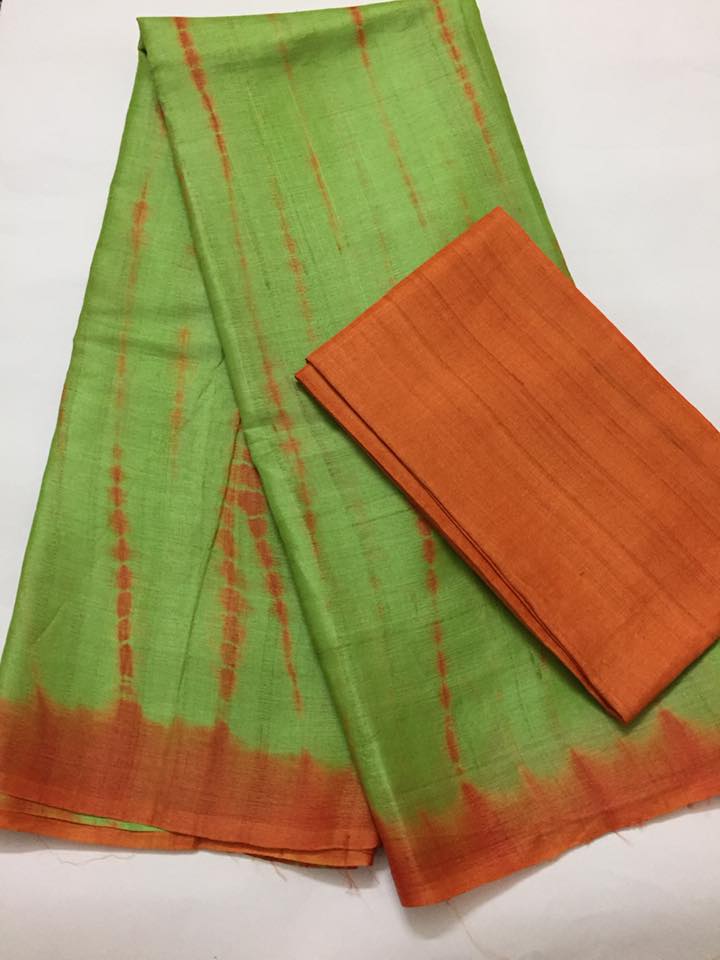 Tie and dye pure tussar silk saree