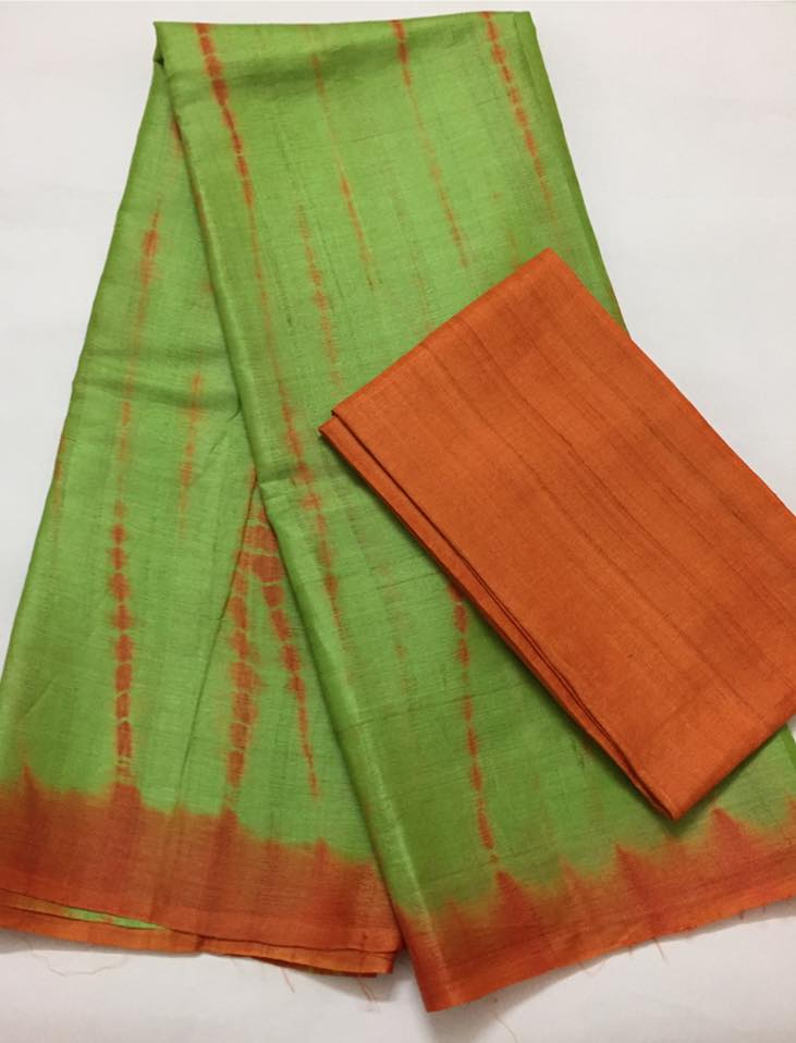Tie and dye pure tussar silk saree