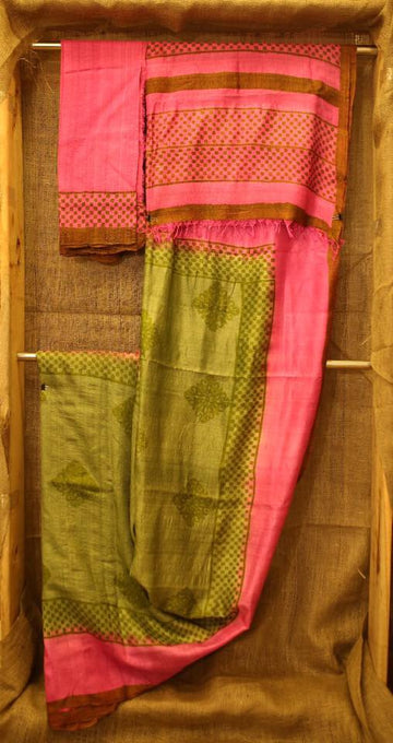 Block printed pure silk saree with blouse