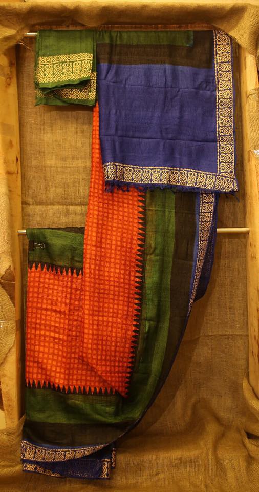Block printed pure silk saree with blouse