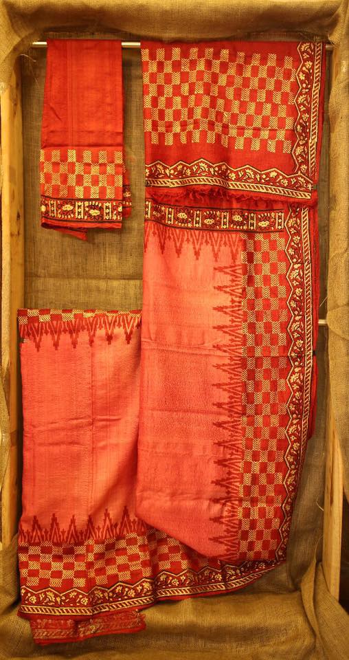 Block printed pure silk saree with blouse