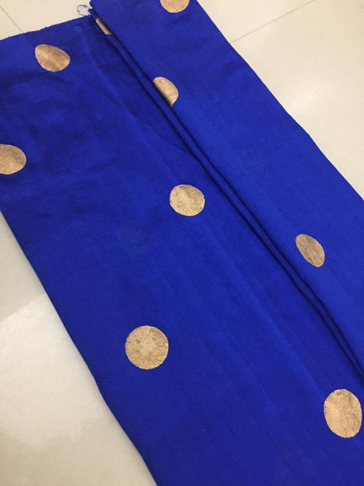 Dupion pure raw silk saree with block print