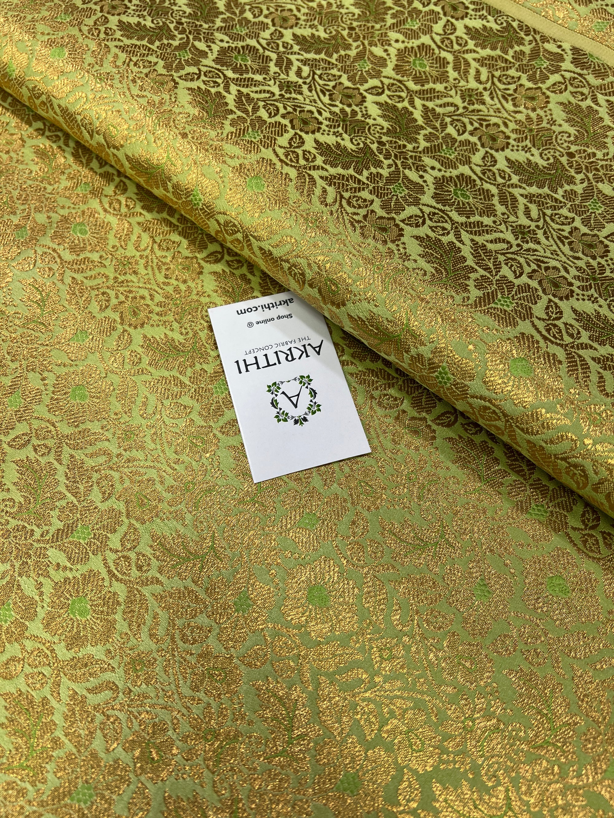 Handloom Banarasi brocade fabric light green colour