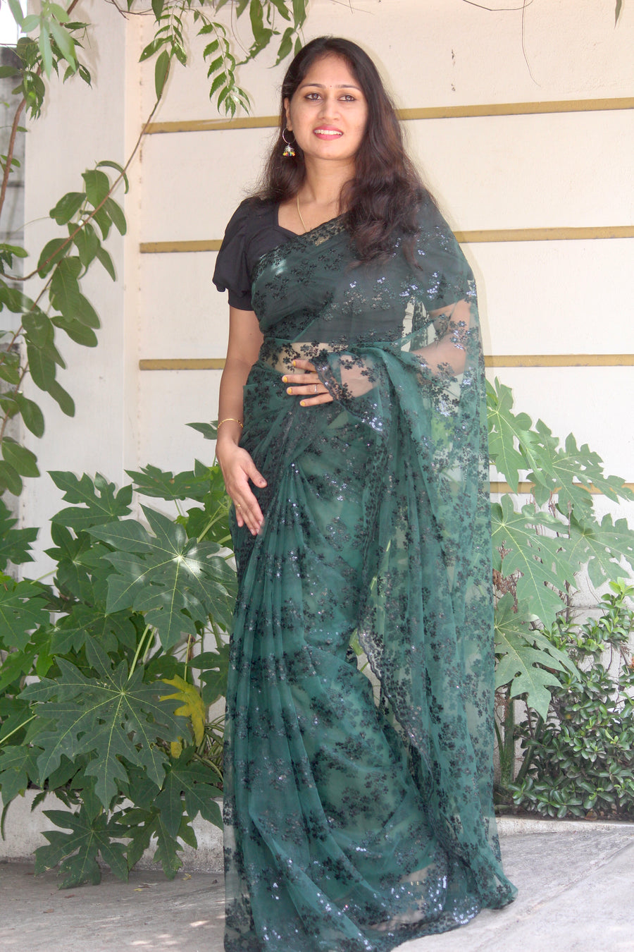 Embroidered net saree