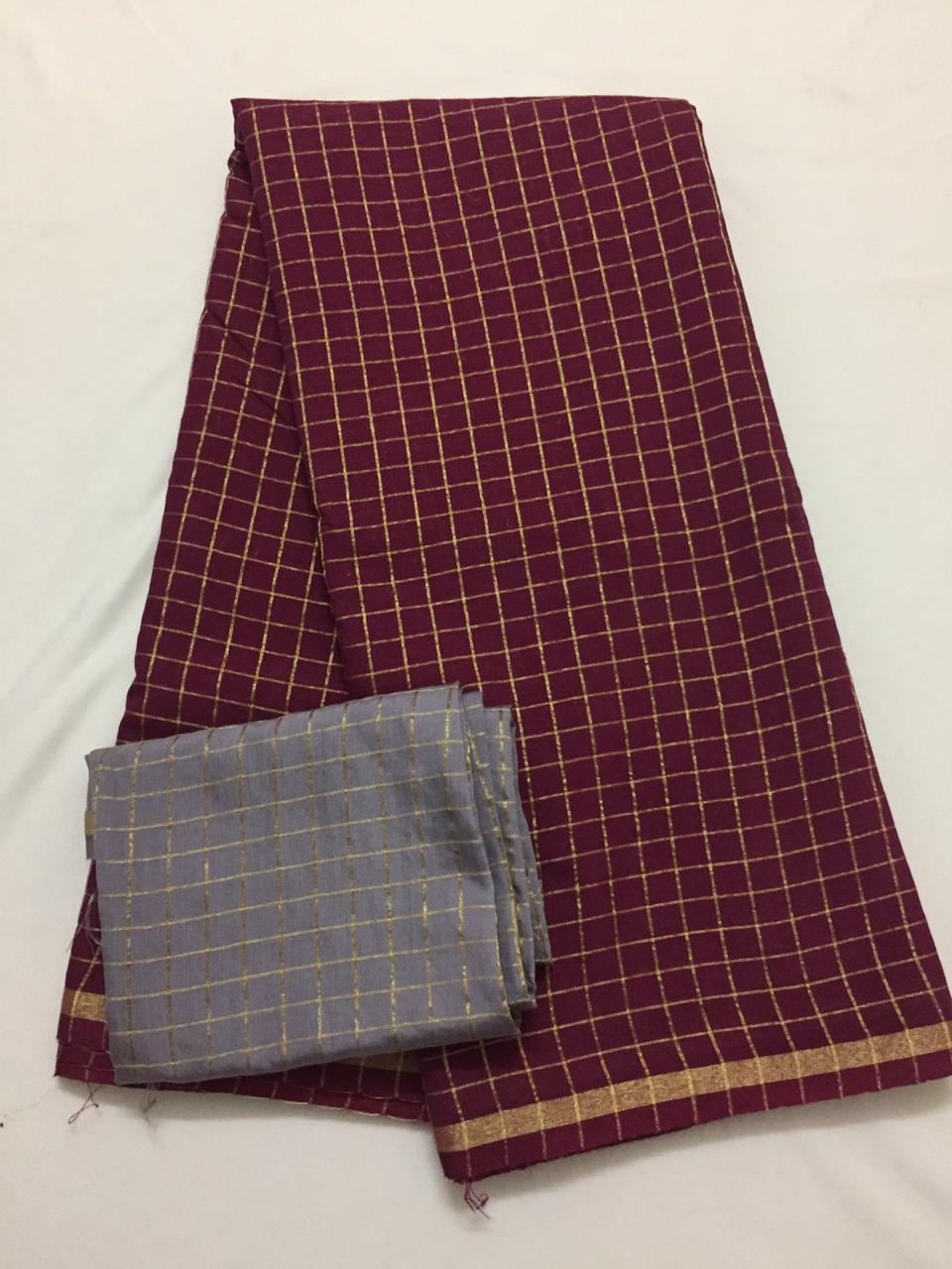 Silk zari checks saree with contrast blouse