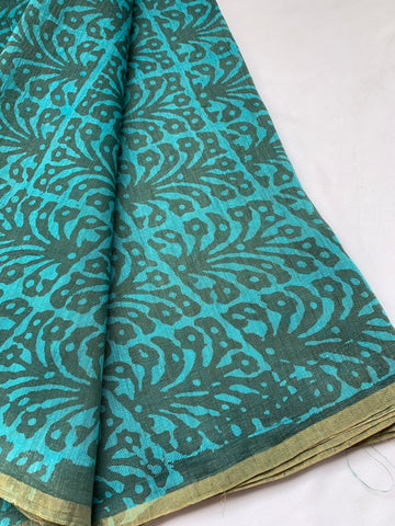 Handloom Printed pure linen silk fabric 40 cms cut