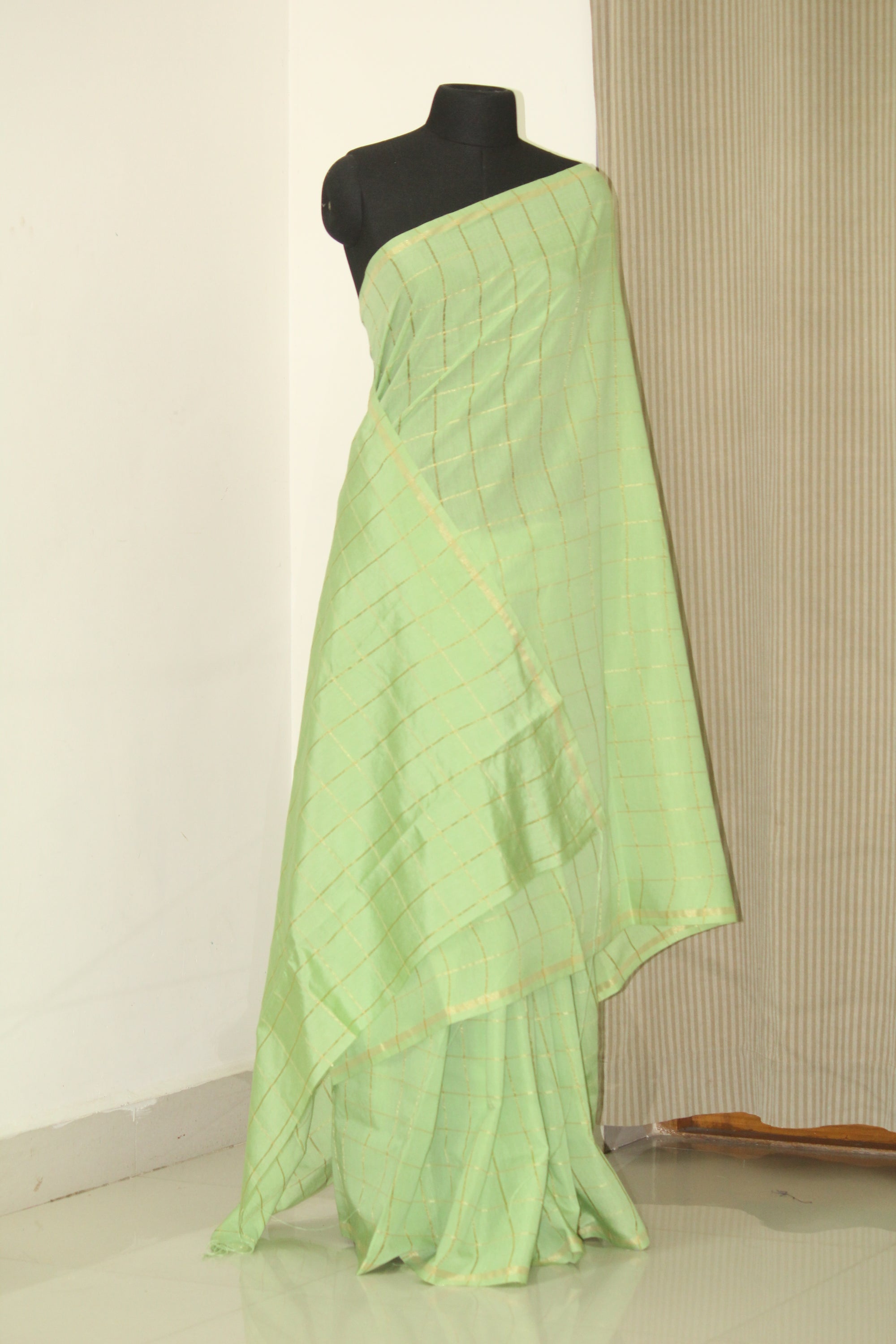 Silk cotton zari checks saree