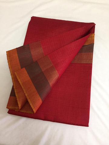 Handloom pure raw silk saree with contrast border