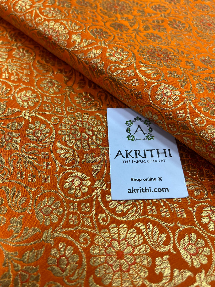 Banarasi brocade fabric orange