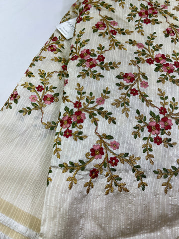 Embroidery on raw silk fabric