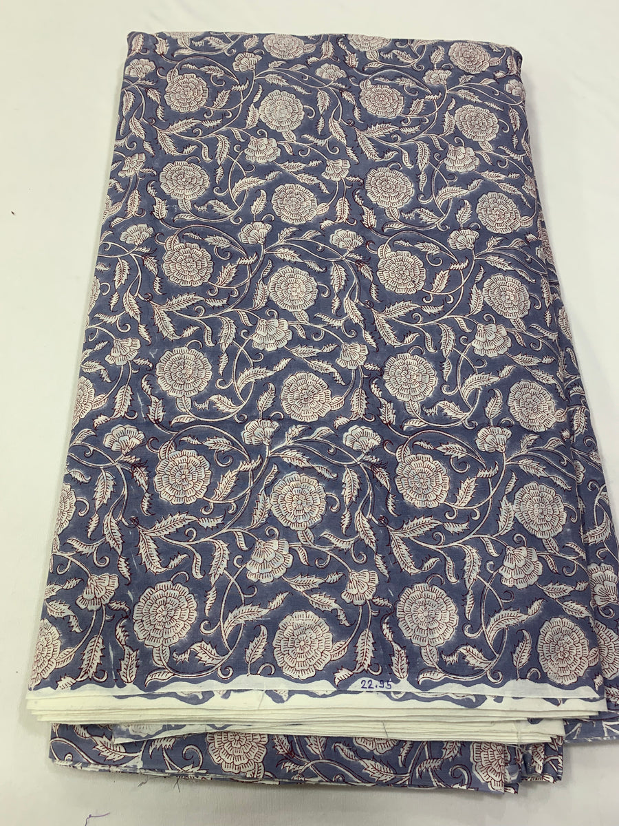 Block Printed pure mul cotton fabric