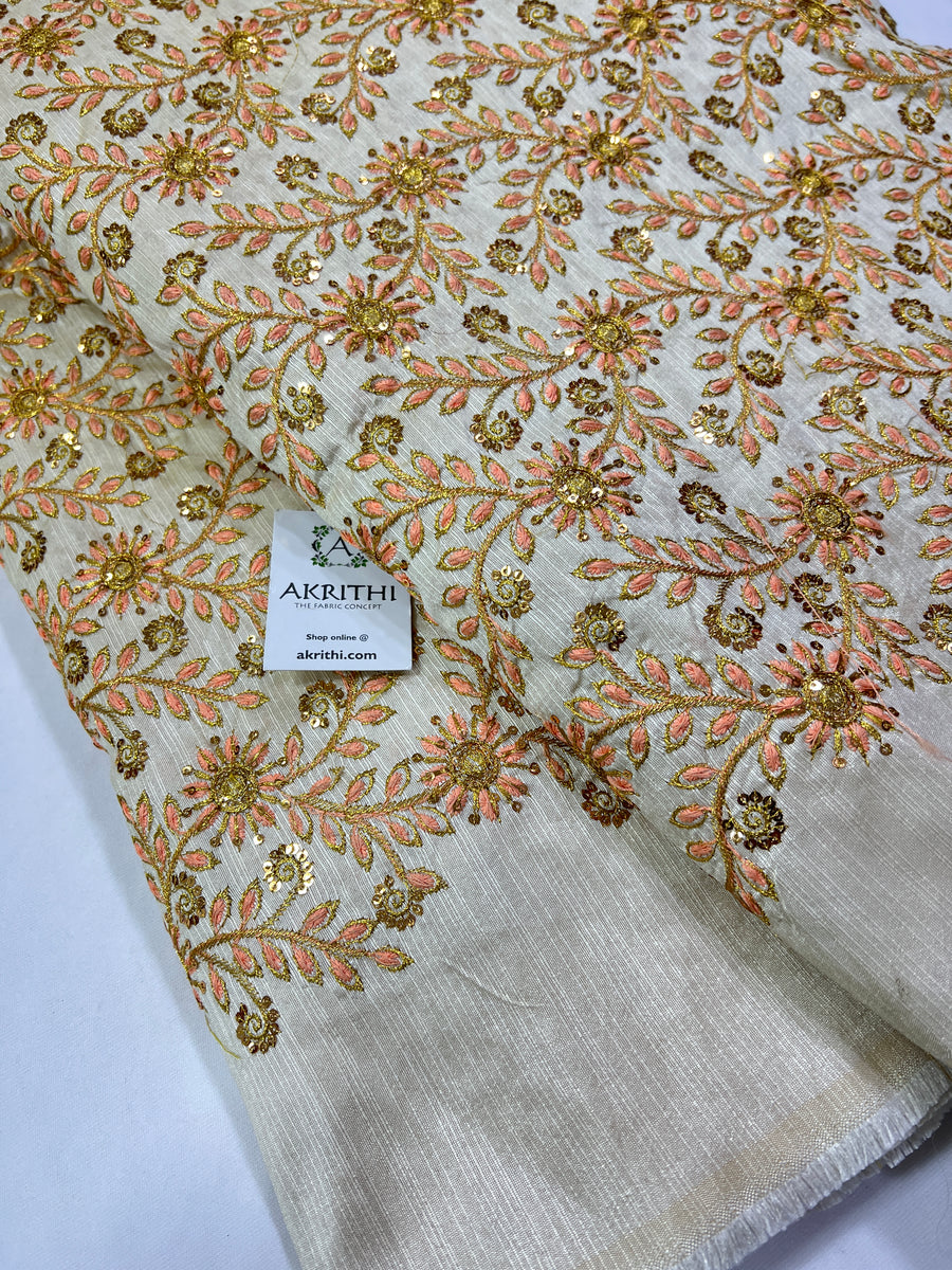 Embroidery on raw silk fabric