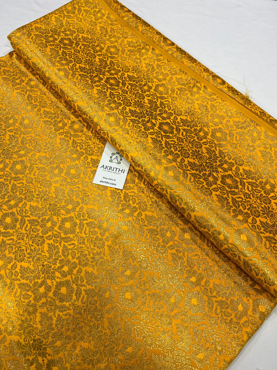 Handloom Banarasi brocade fabric yellow colour