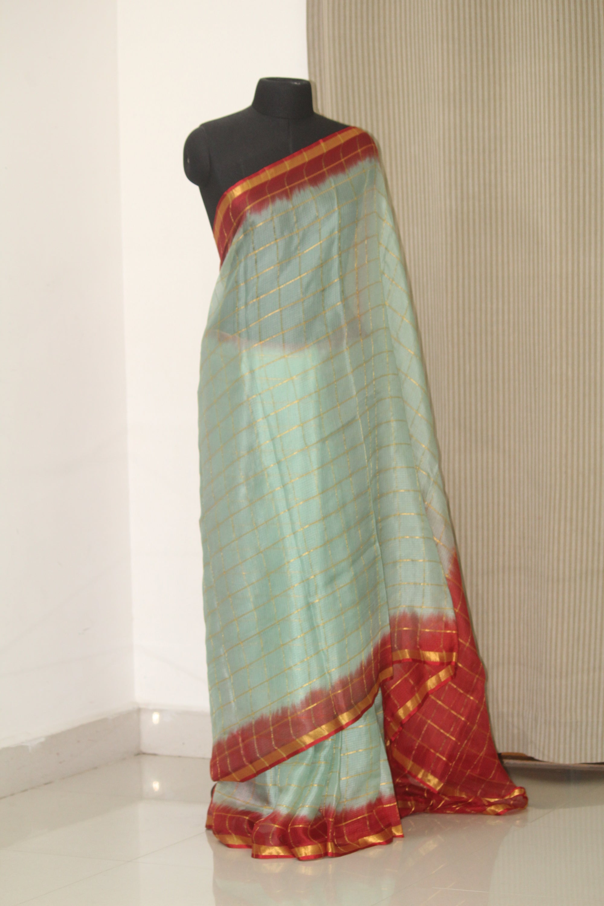 Pure kota silk saree with zari checks