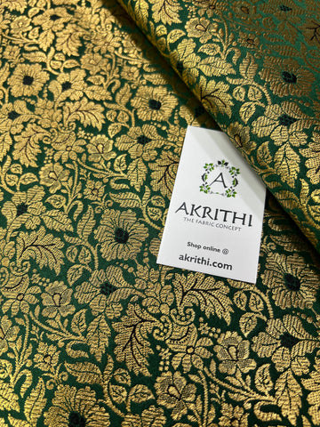 Handloom Banarasi brocade fabric dark green colour