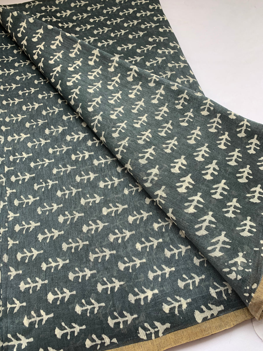 Handloom Printed pure linen silk fabric