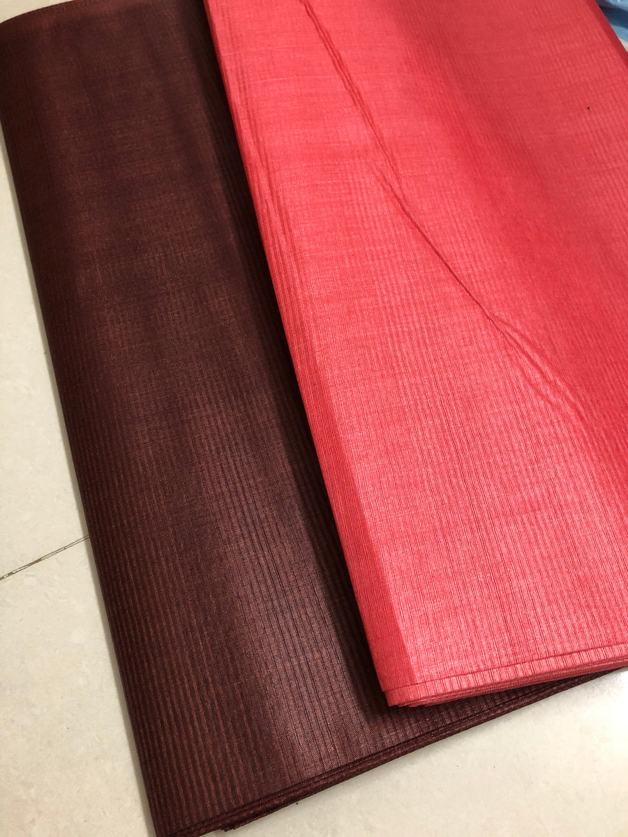 Self woven Striped pure tussar silk fabric