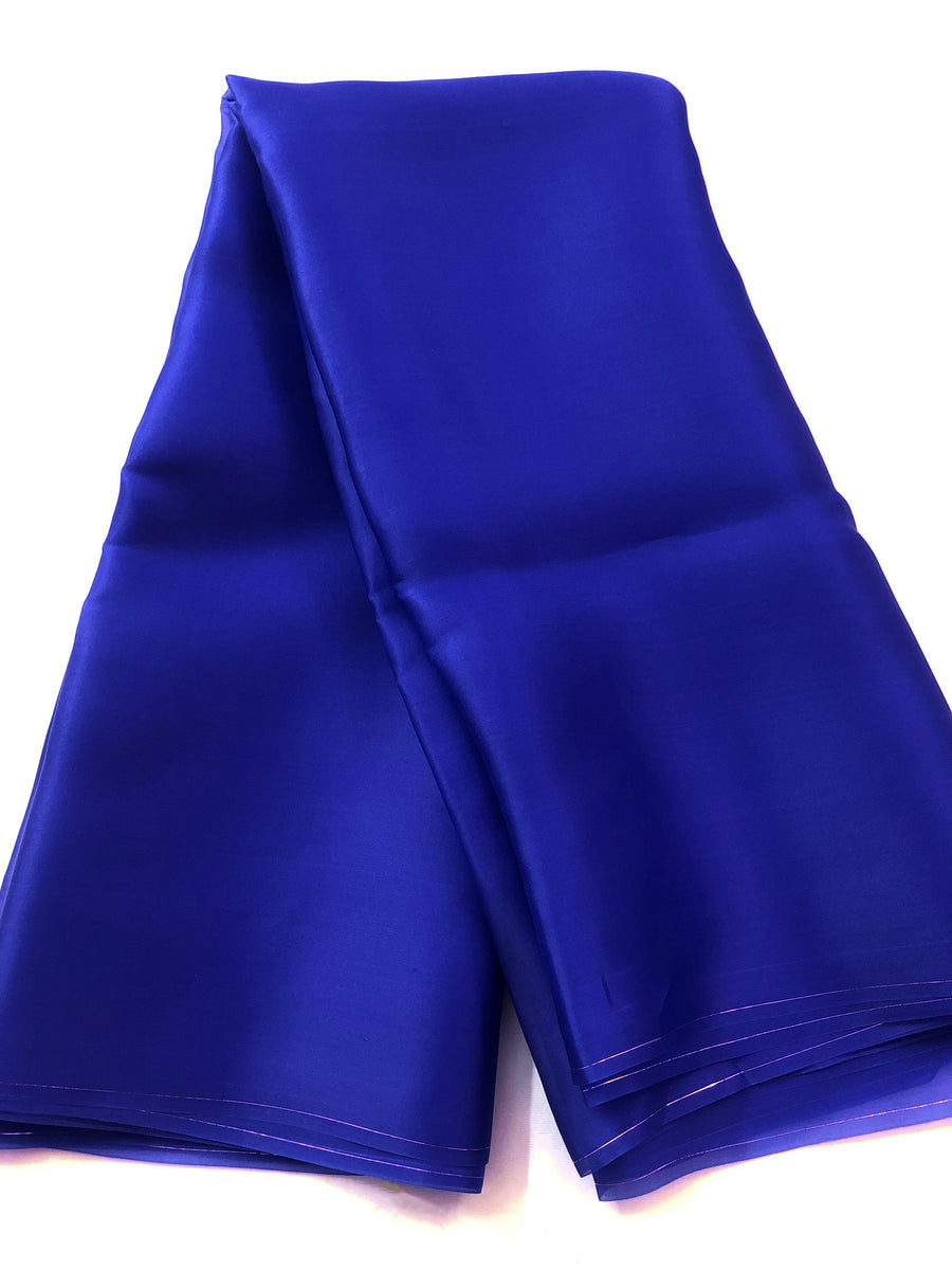 Pure silk satin organza royal blue saree (50 grams per metre)