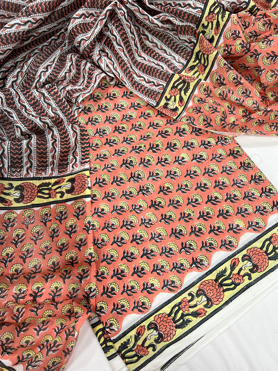 Hand block printed pure cotton salwar suit with dupatta