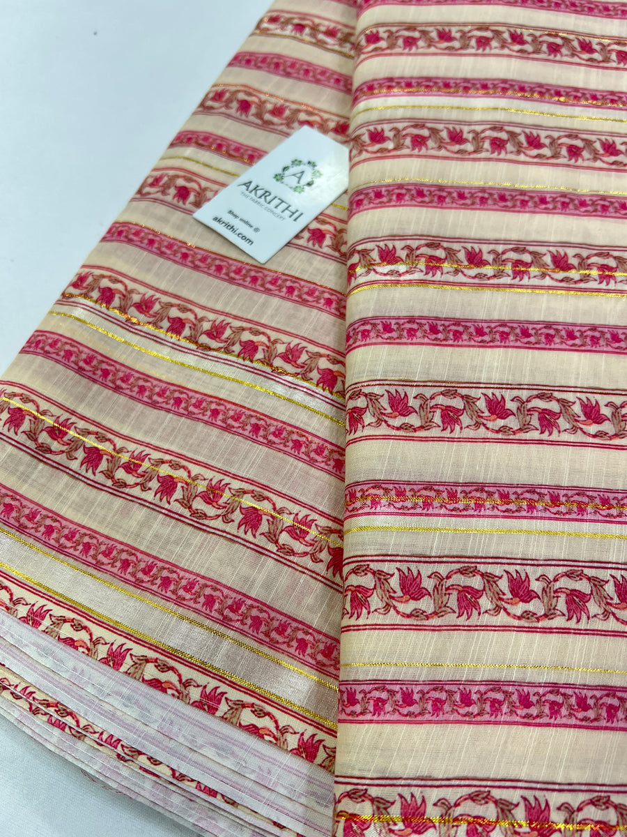 Digital printed munga cotton fabric with Zari lines