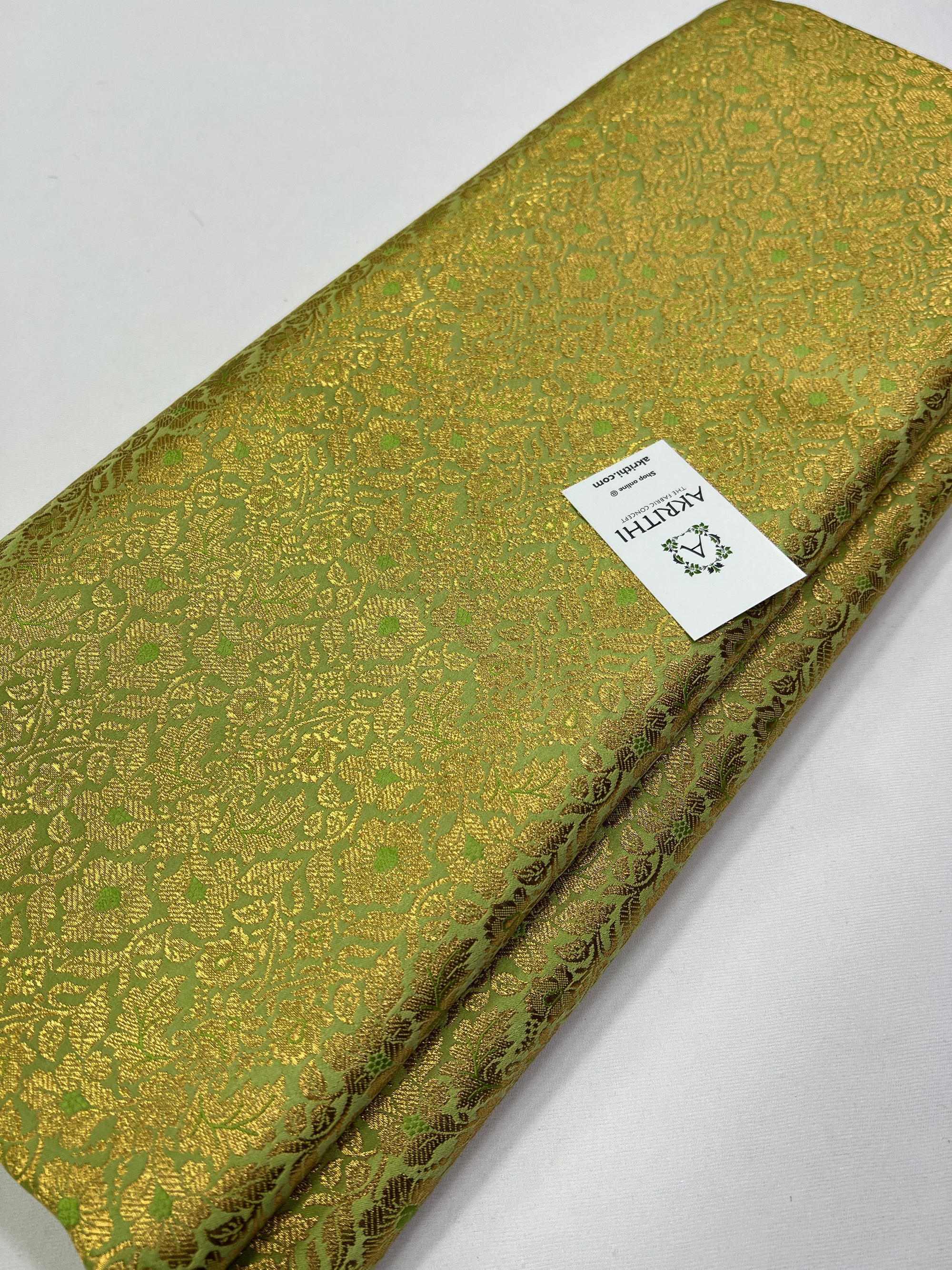 Handloom Banarasi brocade fabric light green colour