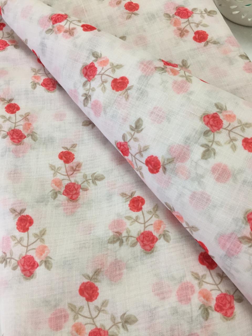 Printed Linen fabric with zari border