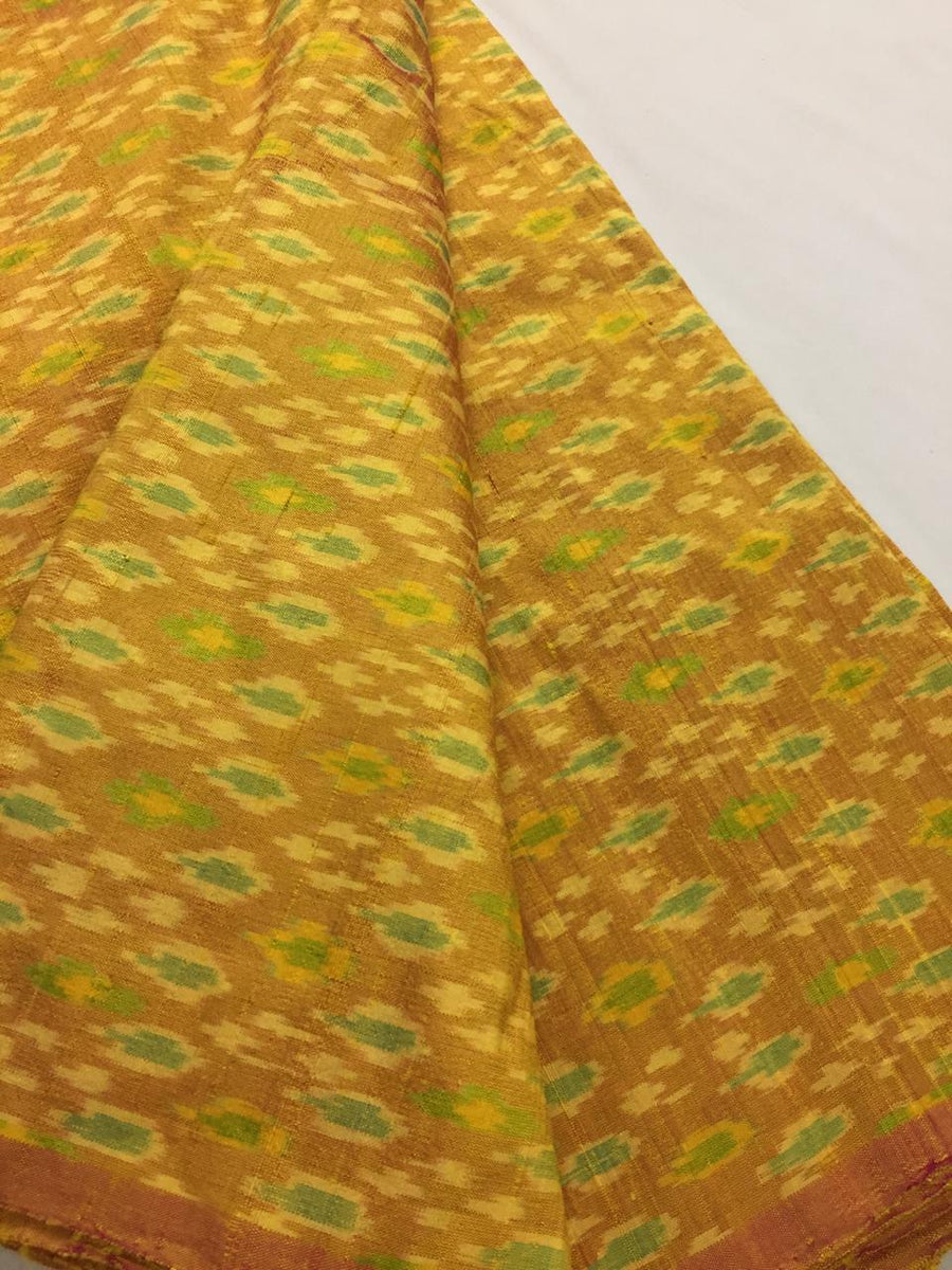 Handloom Ikat pure dupion raw silk kurta fabric