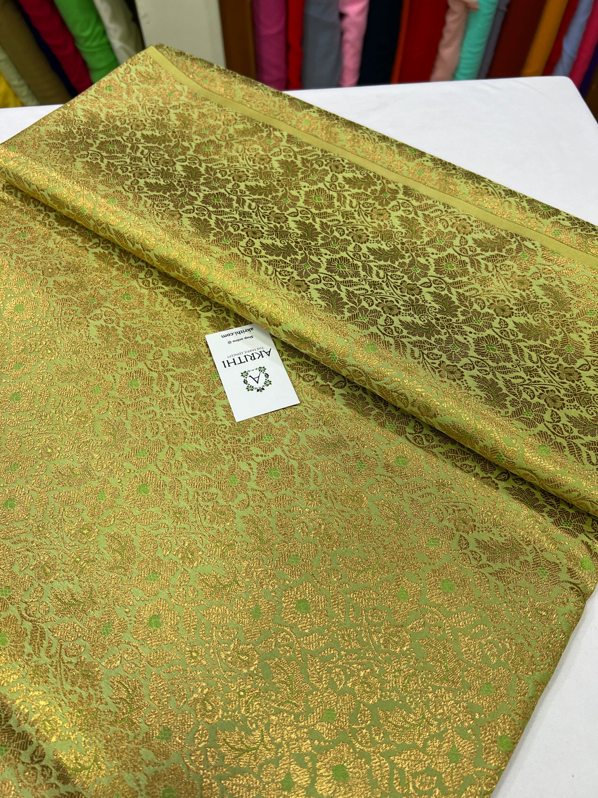 Handloom Banarasi brocade fabric light green colour