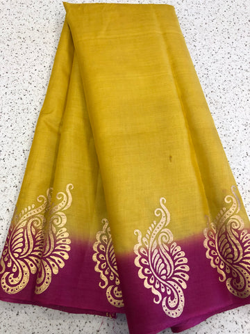 Block printed Handloom pure tussar silk saree