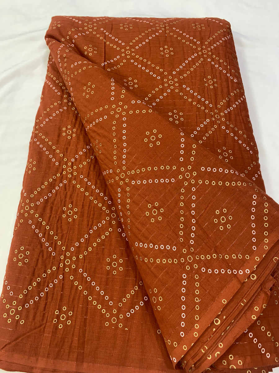 Printed pure cotton with golden zari fabric