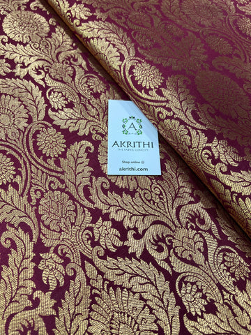 Handloom Banarasi brocade fabric maroon colour 80 cm cut