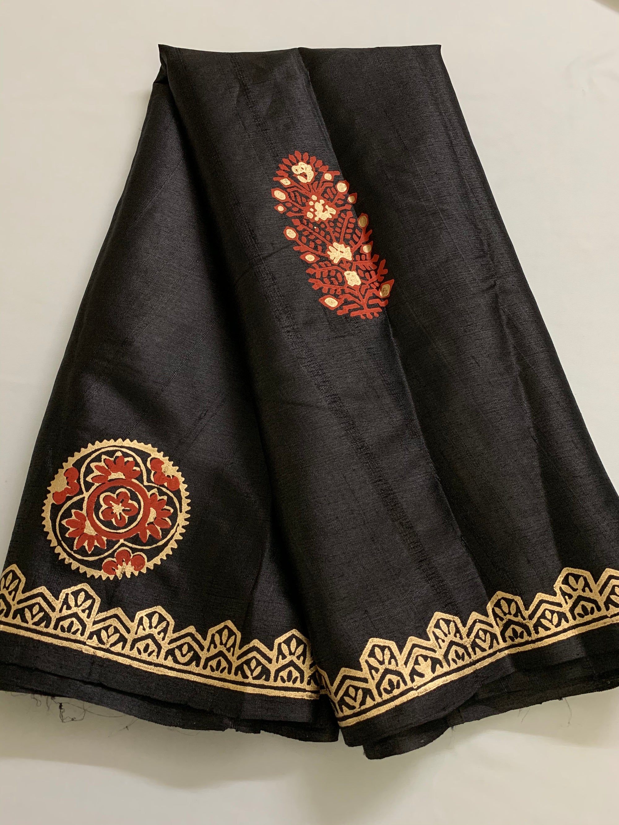 Pure Tussar  silk saree with block print