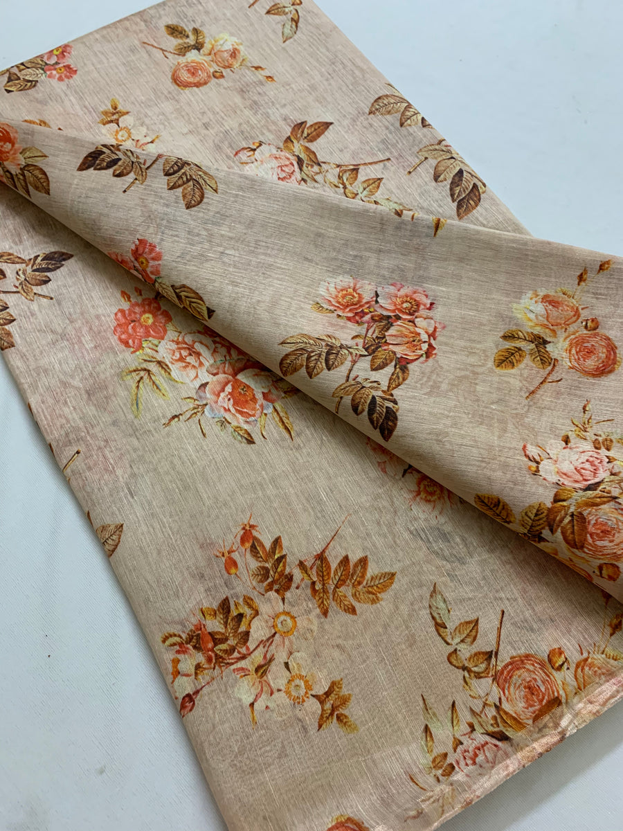 Handloom Printed pure linen silk fabric