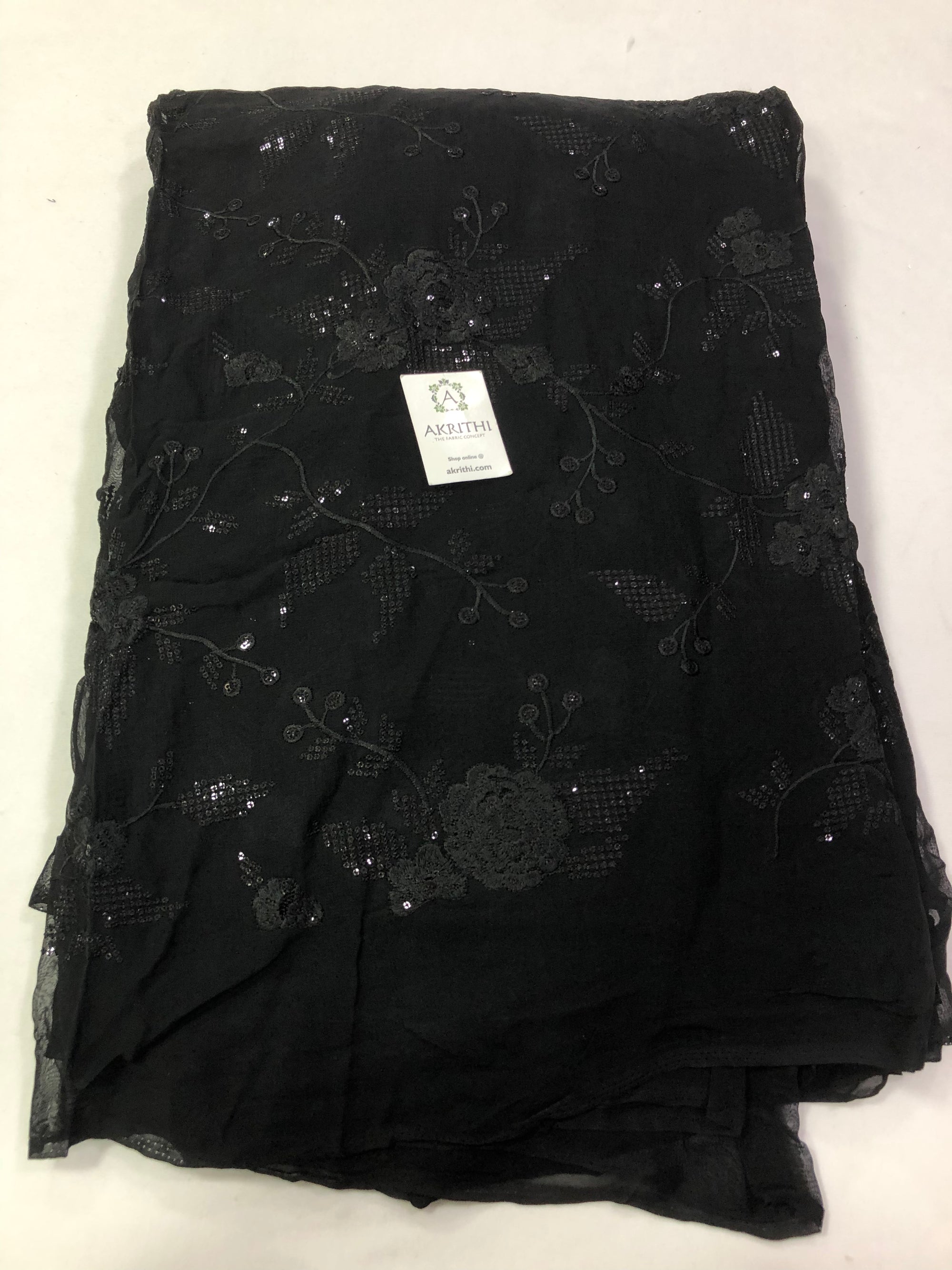 Embroidery on black Georgette fabric 30 CMS CUT