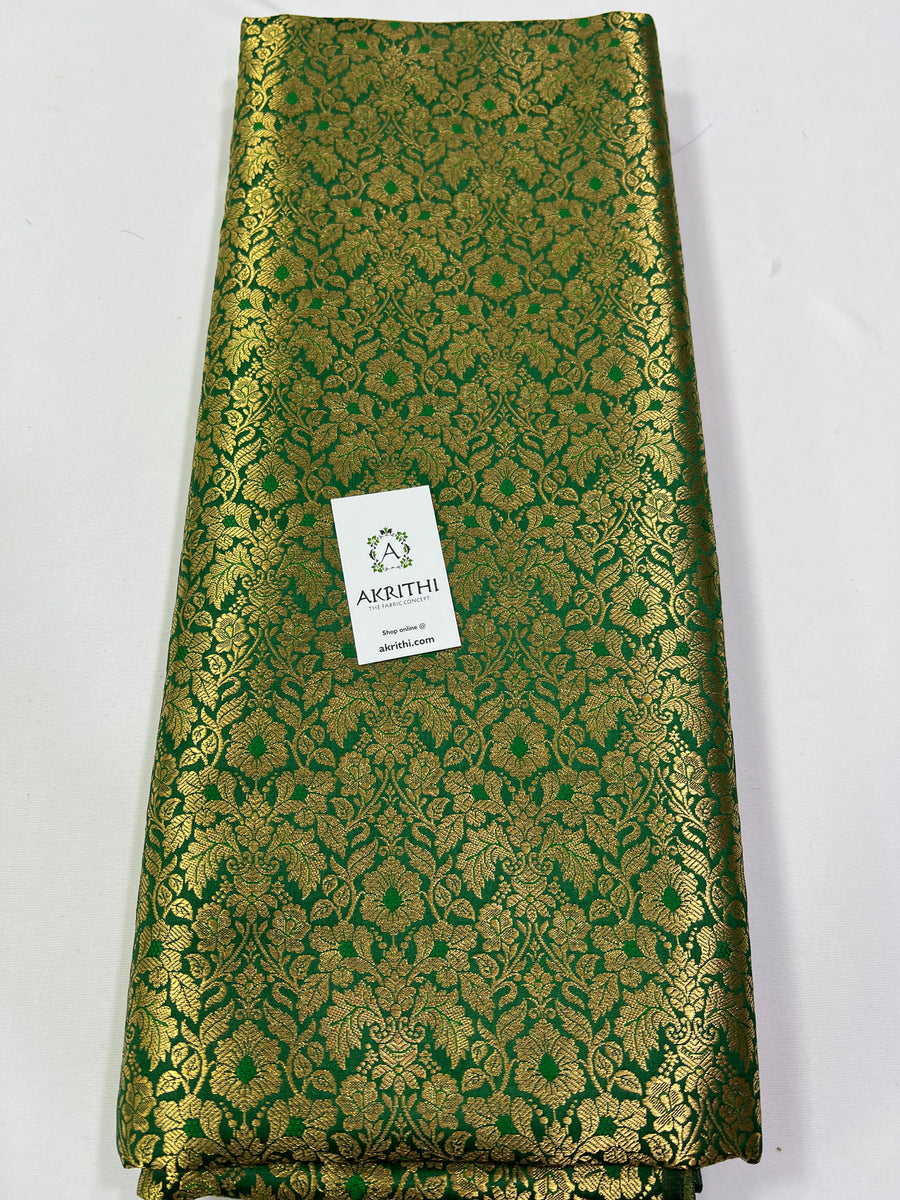 Handloom Banarasi brocade fabric green colour