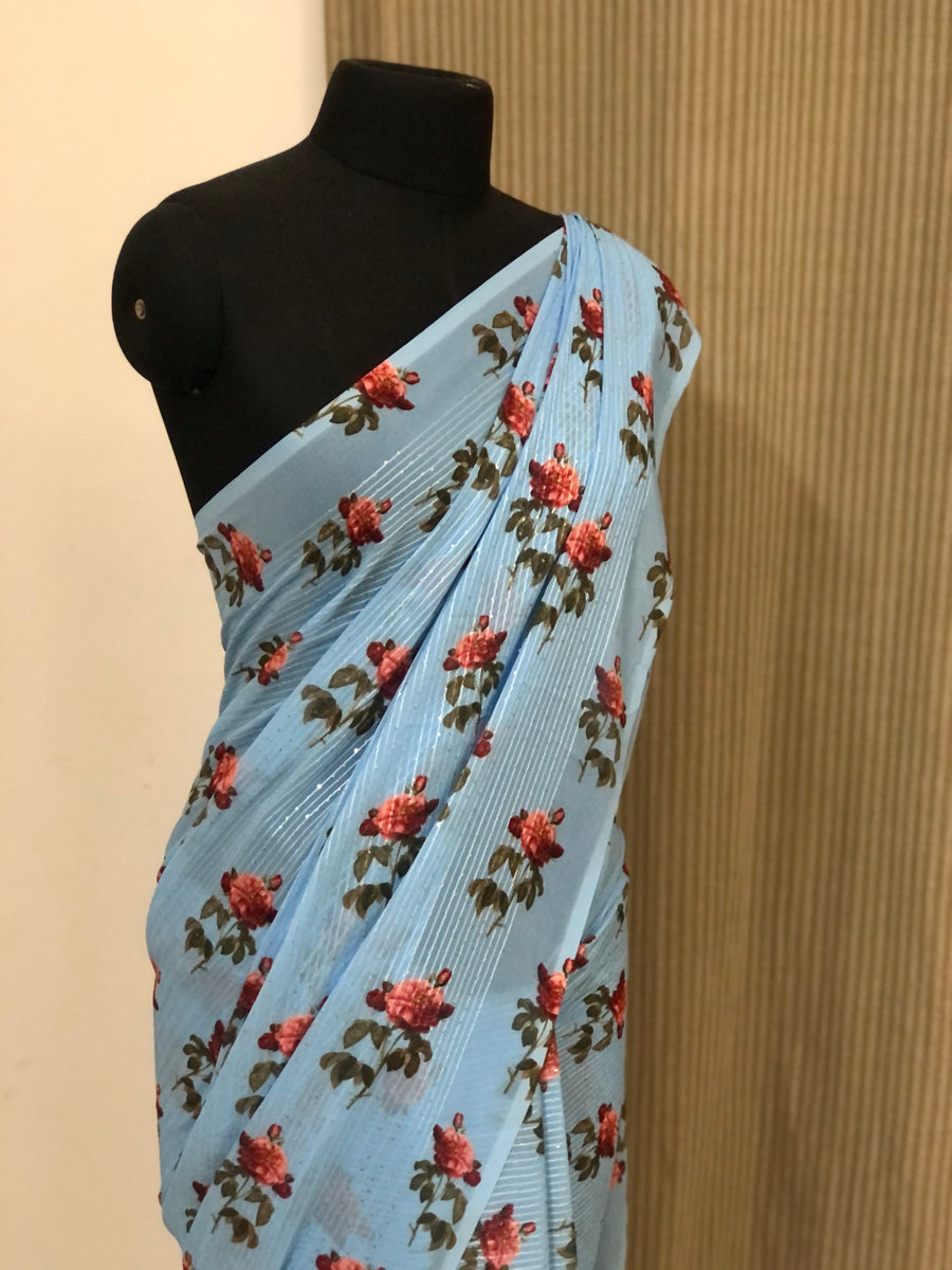 Embroidery on georgette saree