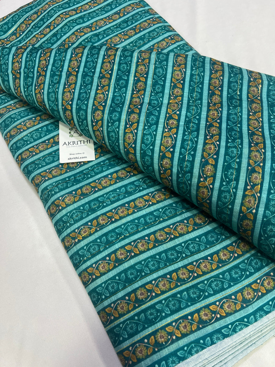 Digital printed munga cotton fabric with Zari lines