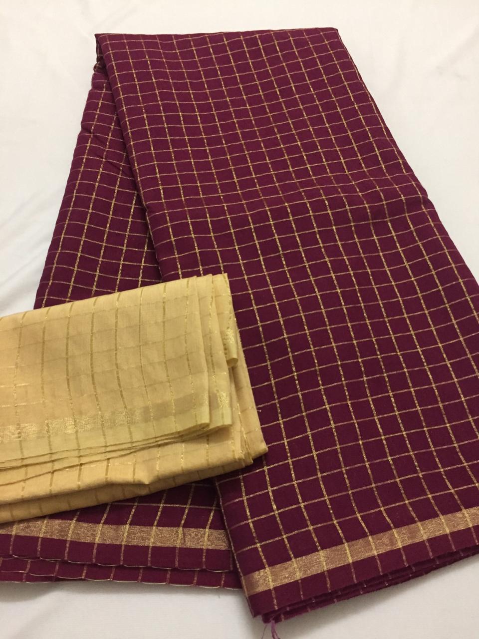 Silk zari checks saree with contrast blouse