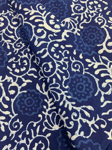 Indigo hand block pure cotton fabric