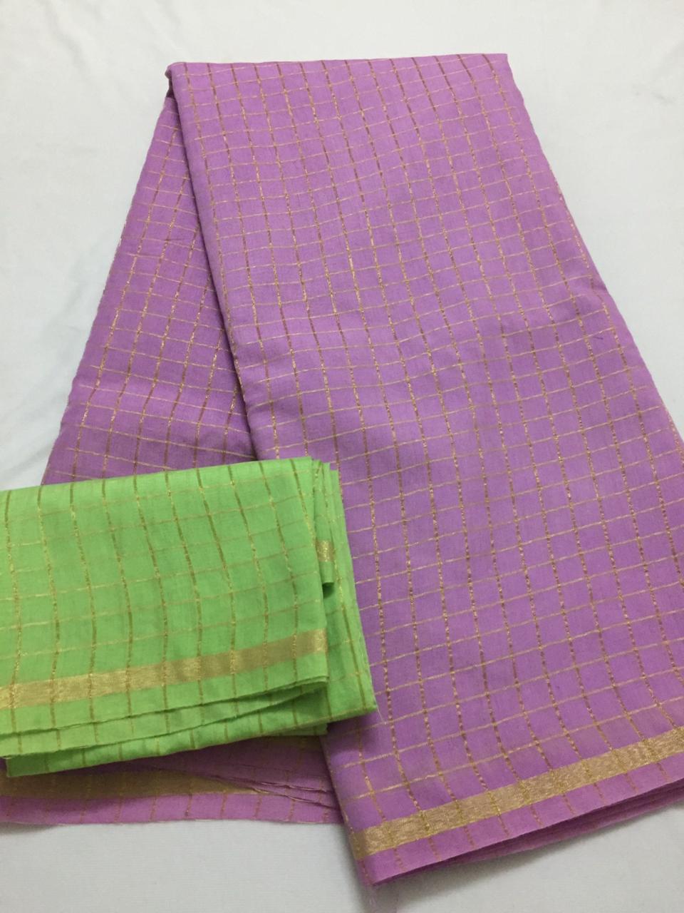 Silk zari checks saree with contrast blouse