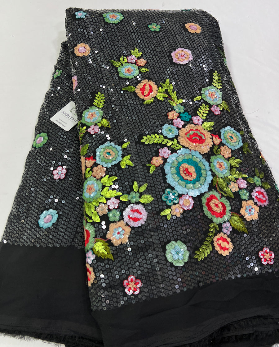 Multi colour sequin Embroidery on black Georgette fabric